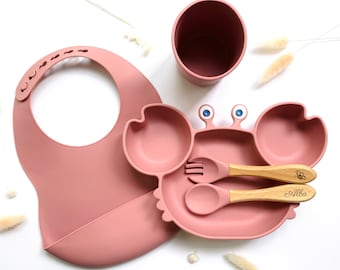 Personalized Silicone meal set / Baby child suction cup gift / Glass bib / Personalized birth kit / Birth box box