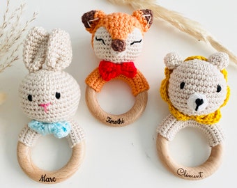 Personalized Baby Crochet Rattle / Teething Ring / Personalized Child and Baby Gift / Birth Toy Gift / Children's Play