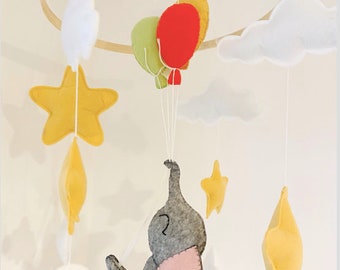 Baby Elephant Mobile | Crib child bedroom decoration | Mobile Montessori | Boy girl godchild birth gift | Baby birthday