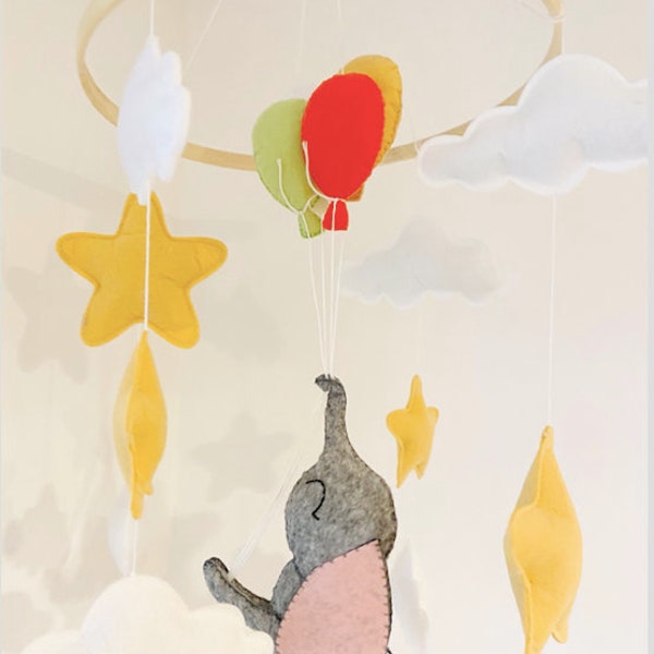 Mobile Bébé Éléphant | Décoration chambre enfant berceau | Mobile Montessori | Cadeau naissance garçon fille filleul | Anniversaire bébé