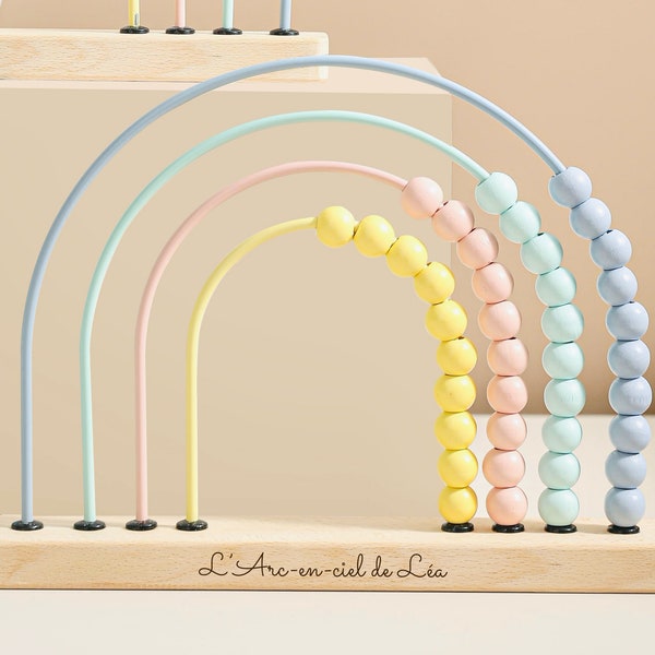 Jouet personnalisé Montessori Arc en ciel de billes en bois | Cadeau anniversaire pour enfant bébé | Jeu éducatif éveil | Idée cadeau bébé