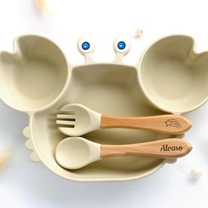 Meal set suction cup plate cutlery for personalized child Baptism birth birthday gift Baby child gift Dinner box Sable