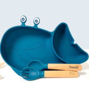 Set repas couvert personnalisé baleine pour Enfant Cadeau baptême naissance anniversaire Cadeau enfant et bébé Kit Coffret Diner Bleu Marine