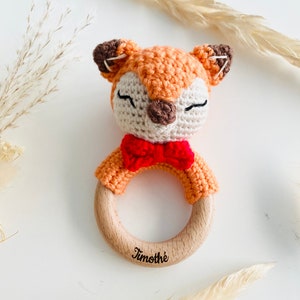 Crochet rattle for personalized baby / Teething ring / Personalized child and baby toy / Birthday birth gift Renard