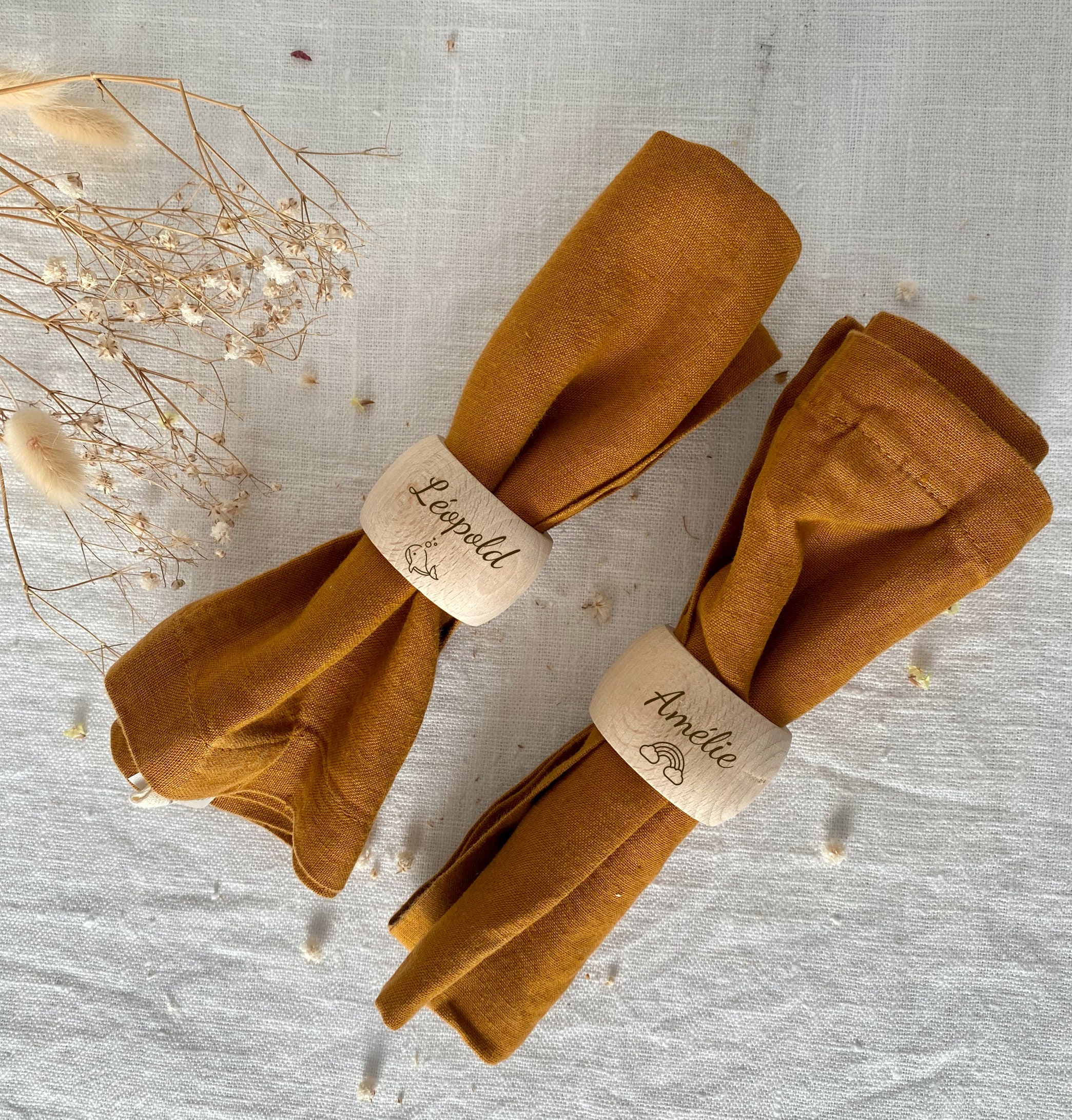 Ronds De Serviette En Bois Personnalisables - Diamètre 5 Cm, Pour Mariage, Baptême, Noël