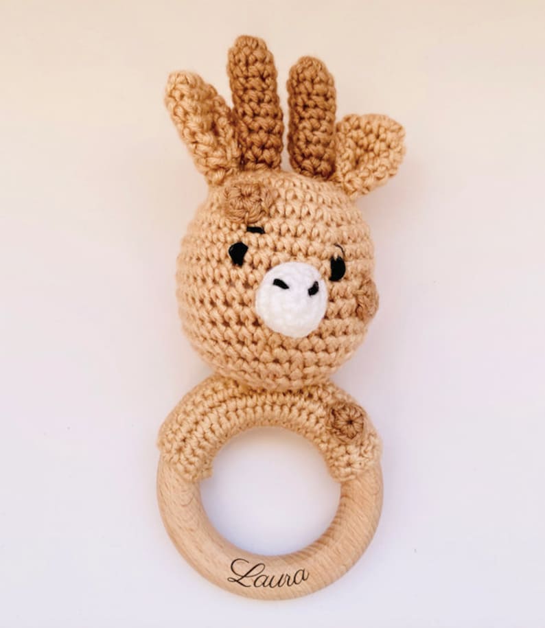 Crochet rattle for personalized baby / Teething ring / Personalized child and baby toy / Birthday birth gift Girafe