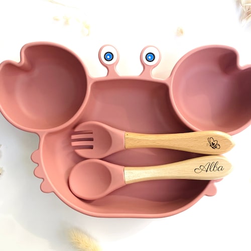 Personalized Baby and Toddler Meal Set with Suction Cup Plate and Cutlery | Baby or Newborn Gift | Baby Meal Set | Crab Gift Set
