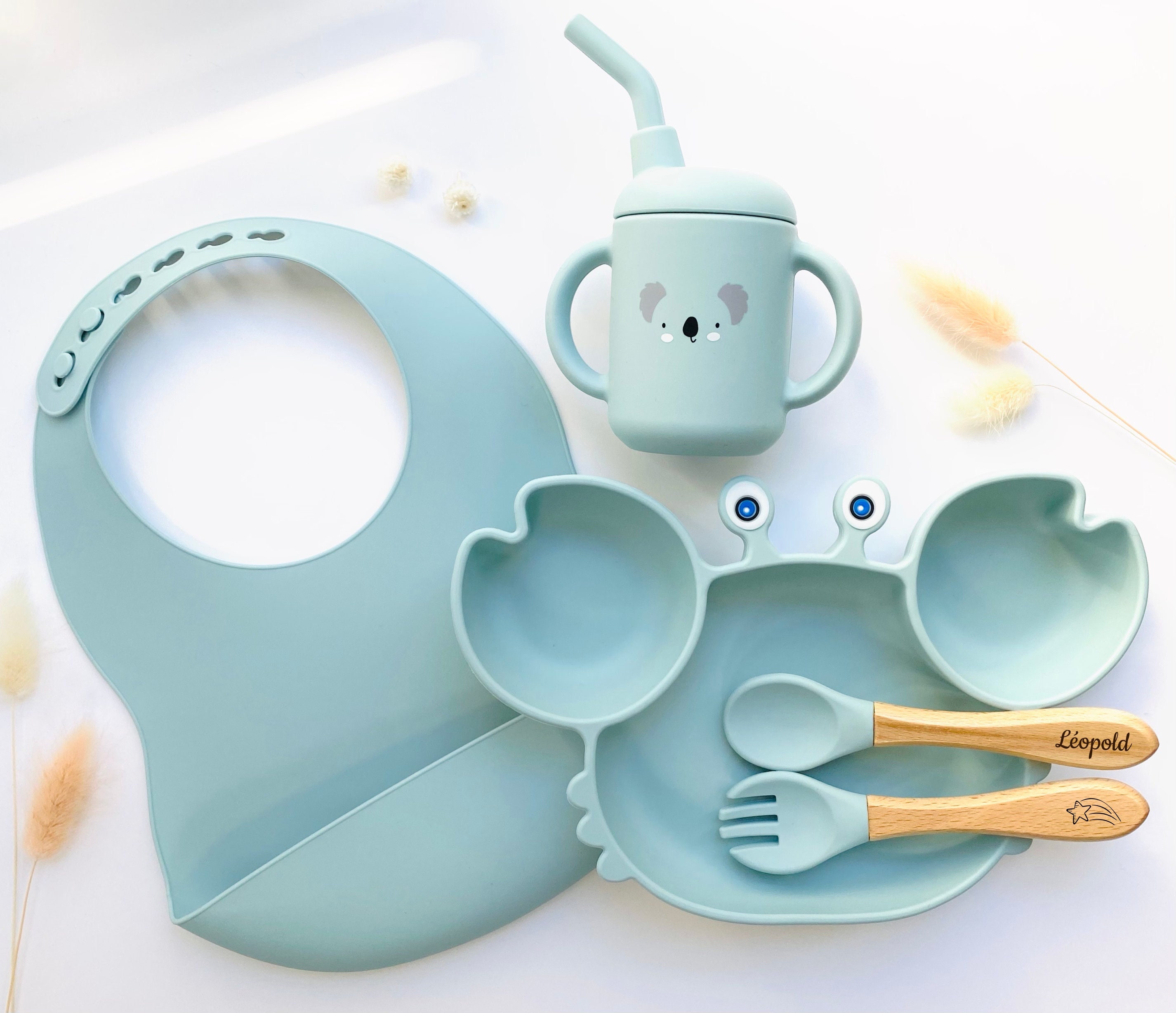 Assiette ventouse en silicone - Set de 2 | Rose chiné