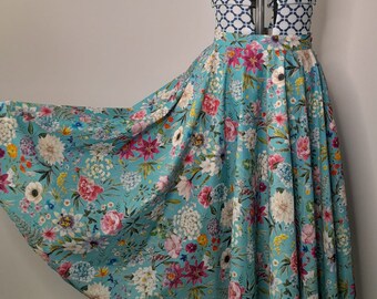 VINTAGE SUMMER SKIRT | Retro Skirt for Women | Size 14 Vintage Style 1950 Clothing | Floral Skirt | Vintage Cotton Skirt