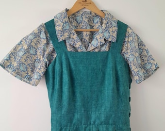 Mono de guerra color verde azulado / Talla 16 / Mono de pierna ancha estilo vintage / Auténtico estilo años 40 / Pantalones retro / Con dobladillo / Estilo campesina