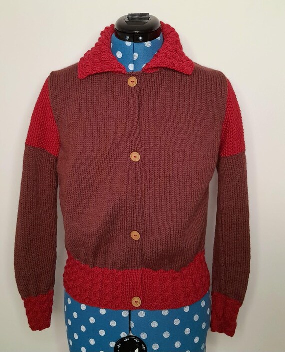 Damen Wolle Strickjacke Herbst Winter Vintage Handmade Warme Cardi