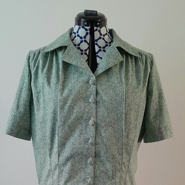 VINTAGE SUMMER BLOUSE | Retro Oriental Shirt for Women | Size 16 Vintage Style 1940 Clothing | Floral Blouse | Vintage Cotton Blouse