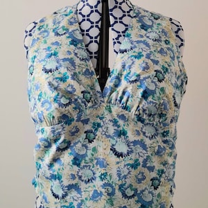 VINTAGE HALTER TOP | Retro Summer Halter Top for Women | Size 18 Vintage Style 1950 Clothing | Floral Blouse | Vintage Cotton Blouse