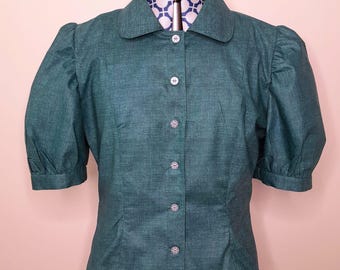 Blusa de verano vintage / Camisa retro color jade para mujer / Talla 16 / Ropa estilo vintage de los años 40 / Blusa color jade / Blusa de algodón vintage