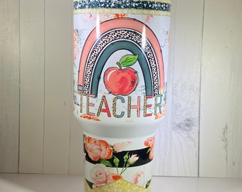 Pink Rainbow Floral 40oz. Tumbler
