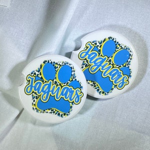 Jaguar Paw Blue and Gold Car Coasters Set