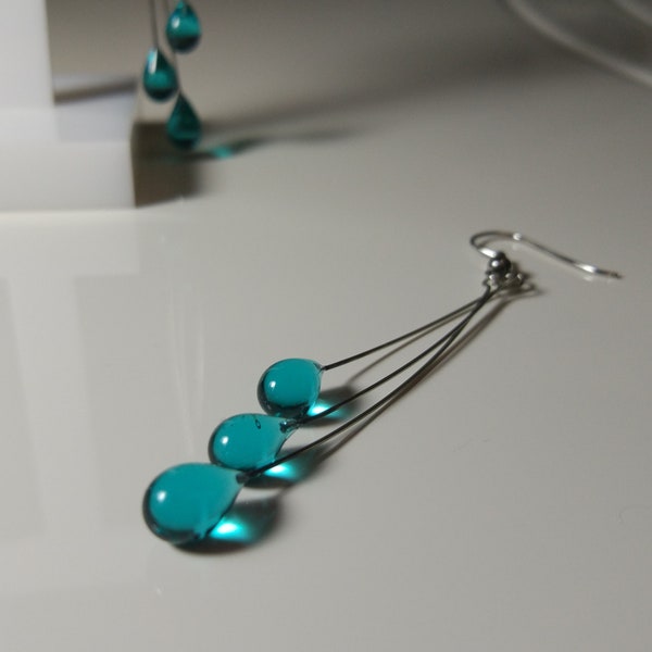 Turquoise Water Drop Earrings Tear Dangle Earrings Gift For Girlfriend  Glass Triple Drop Earrings