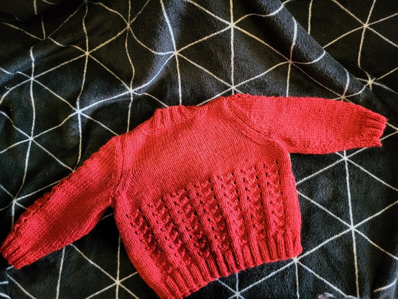 Hand knitted baby cardigan in soft dark cherry red wool in a cute pattern with matching buttons perfect for Christmas outfit image 3