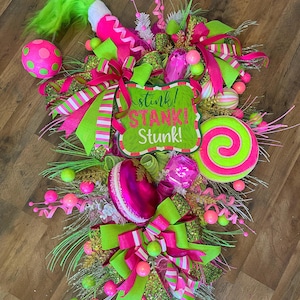 XL Pink and Green Grinch-Mas Wreath Swag
