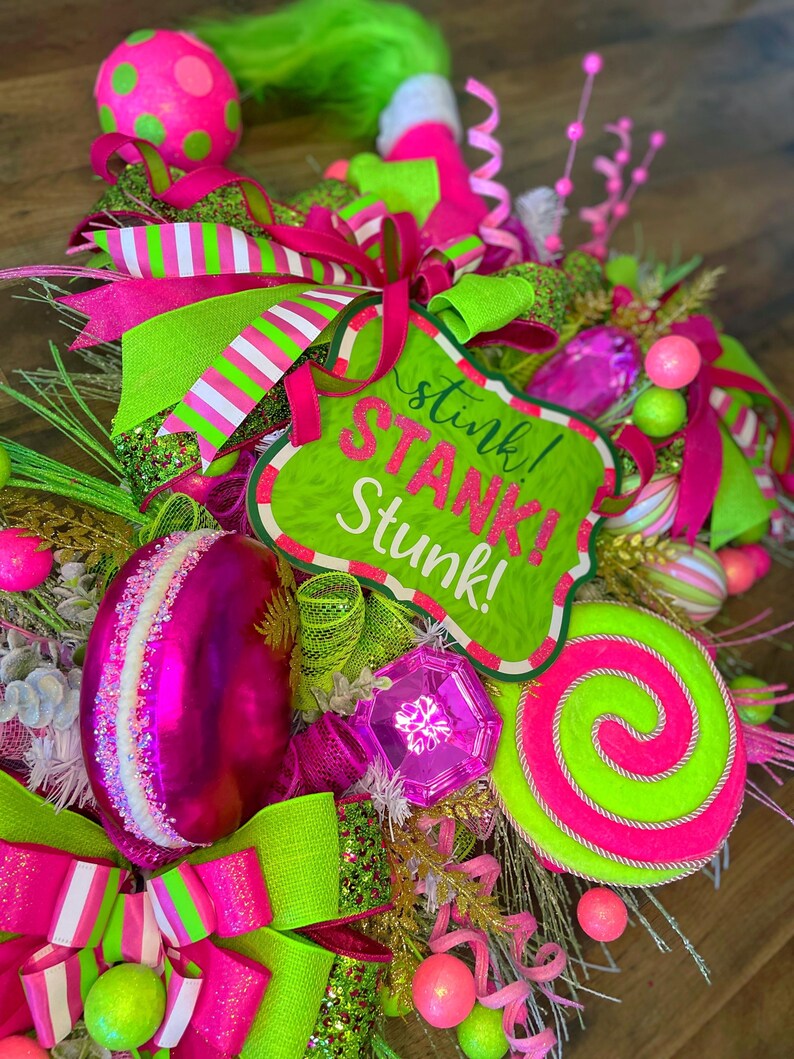 XL Pink and Green Grinch-mas Wreath Swag - Etsy