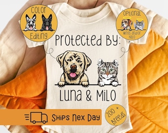 Protected by Pets Onesie®, Custom Dogs and Cats Onesie®, Personalized Baby Gift, Custom Dog and Cat Breeds, Baby Shower Gift, Baby Gift