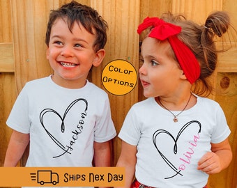 Personalized Big Sister Brother Shirts, Little Brother Sister Shirts, Big Bro Sis Announcement Baby Onesie®, Family Matching Heart Shirts