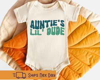 Retro Auntie's Little Dude Onesie®, Aunt Gift ®, Newborn Baby Gift, Retro Onesie®, Trendy Onesie®, Natural Onesie®, Baby Shower Gift