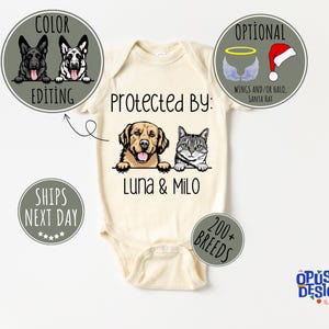 Protected by Pets Onesie®, Custom Dogs and Cats Onesie®, Personalized Baby Gift, Custom Dog and Cat Breeds, Baby Shower Gift, Baby Gift