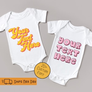 Retro Custom Text Onesie®, Retro Baby Onesie®, Personalized Text Baby Bodysuits, Custom Baby Shirt, Baby Shower Gift 01 image 1