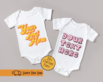 Retro Custom Text Onesie®, Retro Baby Onesie®, Personalized Text Baby Bodysuits, Custom Baby Shirt, Baby Shower Gift 01