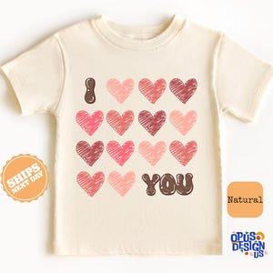 I Love You full of Hearts Kids Retro Toddler Shirt, Kids Valentines Day Shirt, Retro Natural Infant, Toddler & Youth Kids Tee