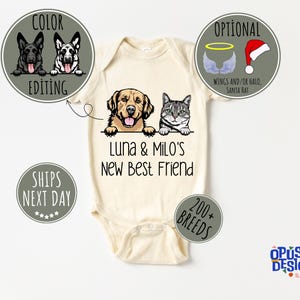 New Best Friend Onesie®, Protected By Pets Onesie®, Custom Dogs and Cats Onesie®, Dog Name Onesie®, Personalized Baby Gift, Baby Shower Gift