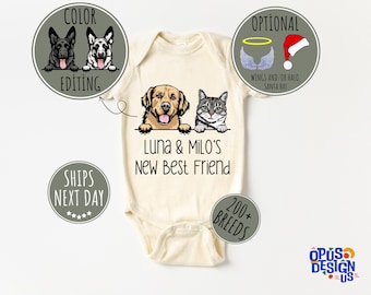 New Best Friend Onesie®, Protected By Pets Onesie®, Custom Dogs and Cats Onesie®, Dog Name Onesie®, Personalized Baby Gift, Baby Shower Gift