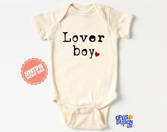 Lover Boy Baby Onesie®, Vintage Valentine's Day Baby Bodysuit, Cute Natural Baby Boy Onesie®, Baby Shower Gift