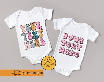 Retro Custom Text Onesie®, Retro Baby Onesie®, Personalized Text Baby Bodysuits, Custom Baby Shirt, Baby Shower Gift 01