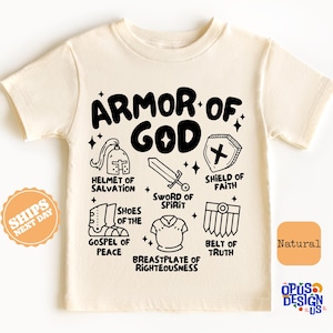 Armor of God Toddler Shirt, Christian Kids Shirt, Jesus Kids Tee, Retro Kids Shirt, Christian Kids Natural Tee