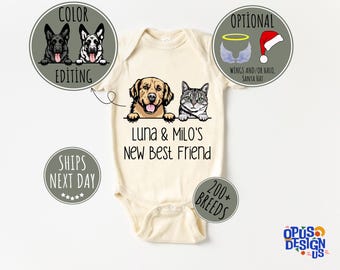 New Best Friend Onesie®, Protected By Pets Onesie®, Custom Dogs and Cats Onesie®, Dog Name Onesie®,Personalized Baby Gift,Baby Shower Gift 1