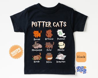 Potter Cats Potter Cat Lover Toddler Shirt, Girl Boy Pumpkin Kids Shirt, Halloween Natural Tee