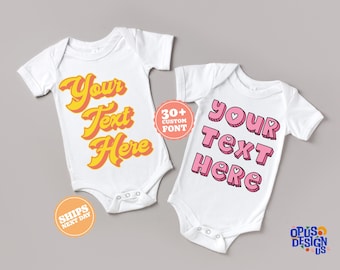 Retro Custom Text Onesie®, Retro Baby Onesie®, Personalized Text Baby Bodysuits, Custom Baby Shirt, Baby Shower Gift 01