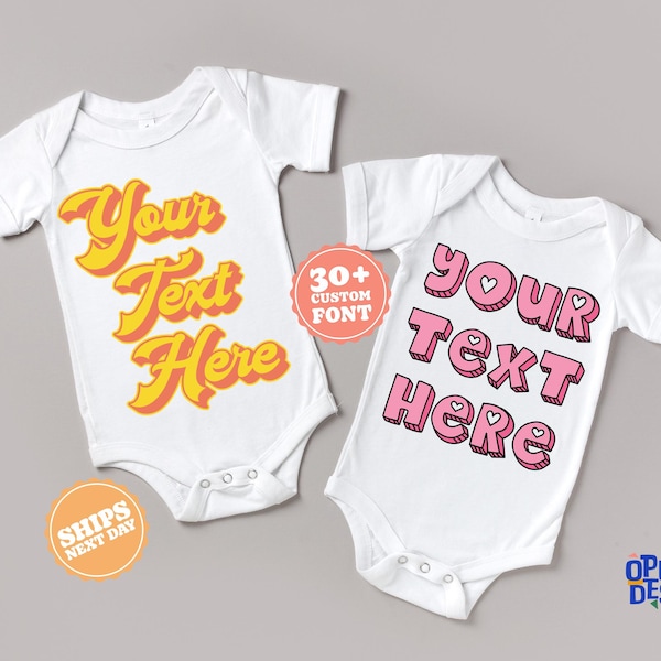 Retro Custom Text Onesie®, Retro Baby Onesie®, Personalized Text Baby Bodysuits, Custom Baby Shirt, Baby Shower Gift 01