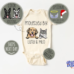 Protected by Pets Onesie®, Custom Dogs and Cats Onesie®, Personalized Baby Gift, Custom Dog and Cat Breeds, Baby Shower Gift, Baby Gift 02