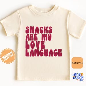 Snacks are my Love Language Kids Retro Toddler Shirt, Retro Natural Infant, Youth & Adult Kids Tee
