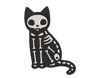 Skeleton cat embroidery design - 4 sizes - jef, pes, hus, dst