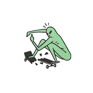 Skating alien embroidery design - 3 sizes - JEF, PES, HUS