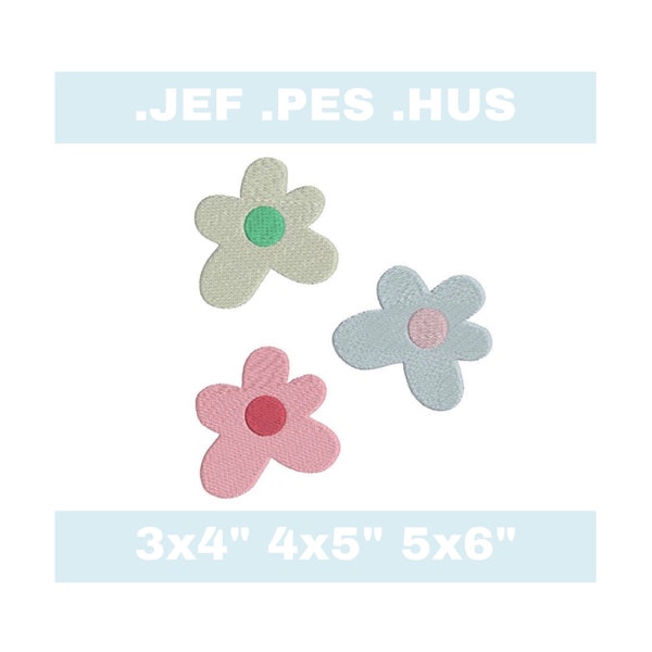 Pastel flowers embroidery design - 3 sizes - JEF, PES, HUS