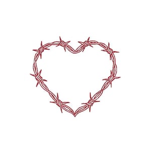 Könnte beinhalten: Eine rote Herzform aus Stacheldraht.