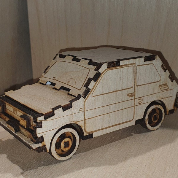 Laser cutting cnc toy Fiat 126p 3d. Svg, pdf, dxf file A gift for a loved one for many occasions.