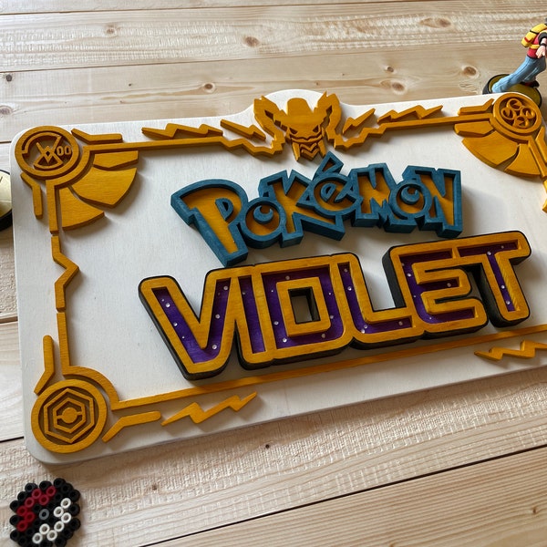 Tableau Pokémon violet 3D en bois