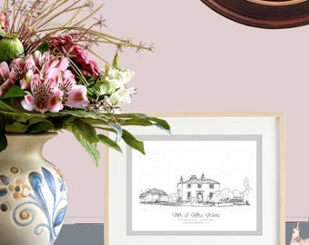 Old Rectory Killyman Wedding Venue Art / Landscape • Couple Gift Ideas | Wedding or Anniversary Gift • Personalised Mr & Mrs Calligraphy