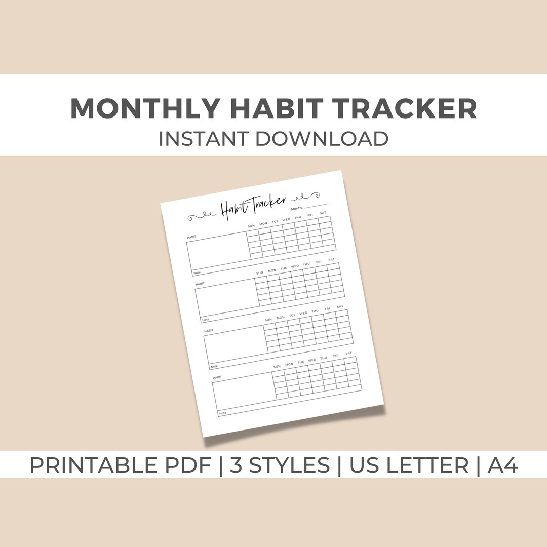 Minimalist undated habit tracker printable, daily weekly monthly ...
